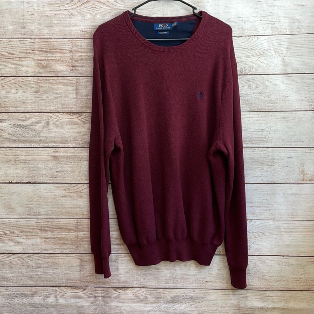 POLO BY RALPH LAUREN CREW NECK SWEATER IN BURGUNDY